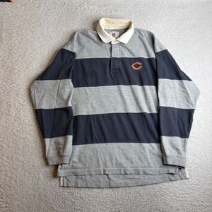 NFL Chicago Bears Rugby Shirt Mens Medium Grey Navy Blue Striped Long Sleeve